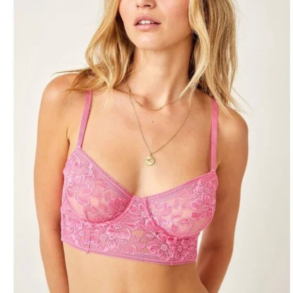 NWT Free People Sorento Demi Lace Longline Underwire Bra 34D LUCKY PINK